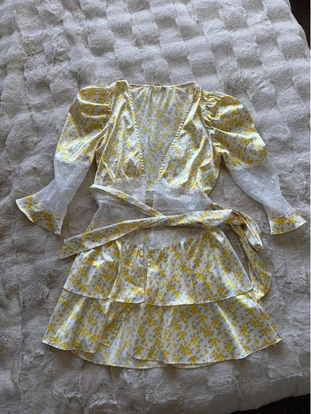 For Love & Lemons Daffodil Yellow Robe Mini Dress